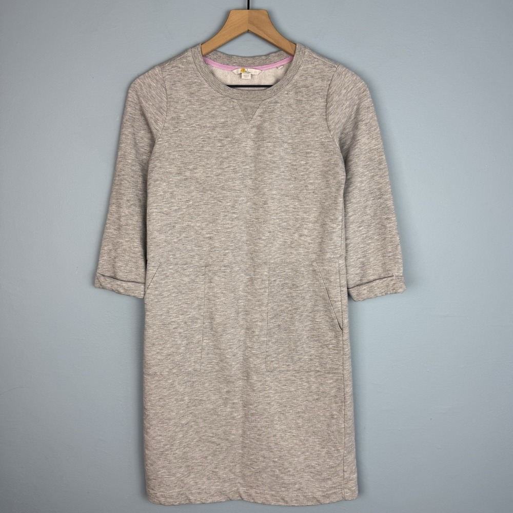 Boden Hannah Sweat Dress Women's 6 Gray 3/4 Sleeve Sweatshirt Knee Length Pocket